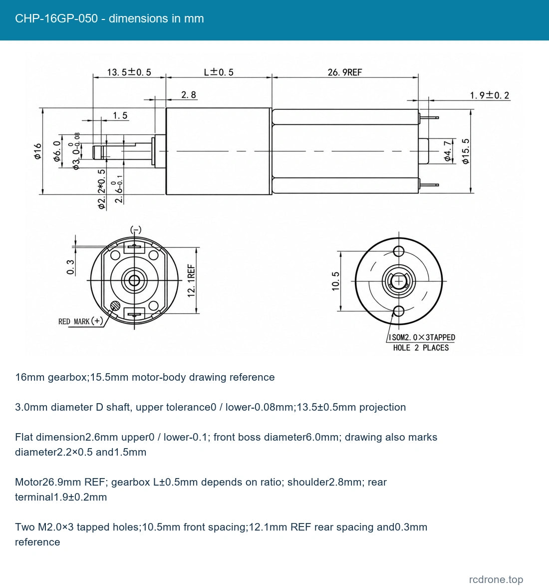 CHP-16GP-050 - dimensions in mm