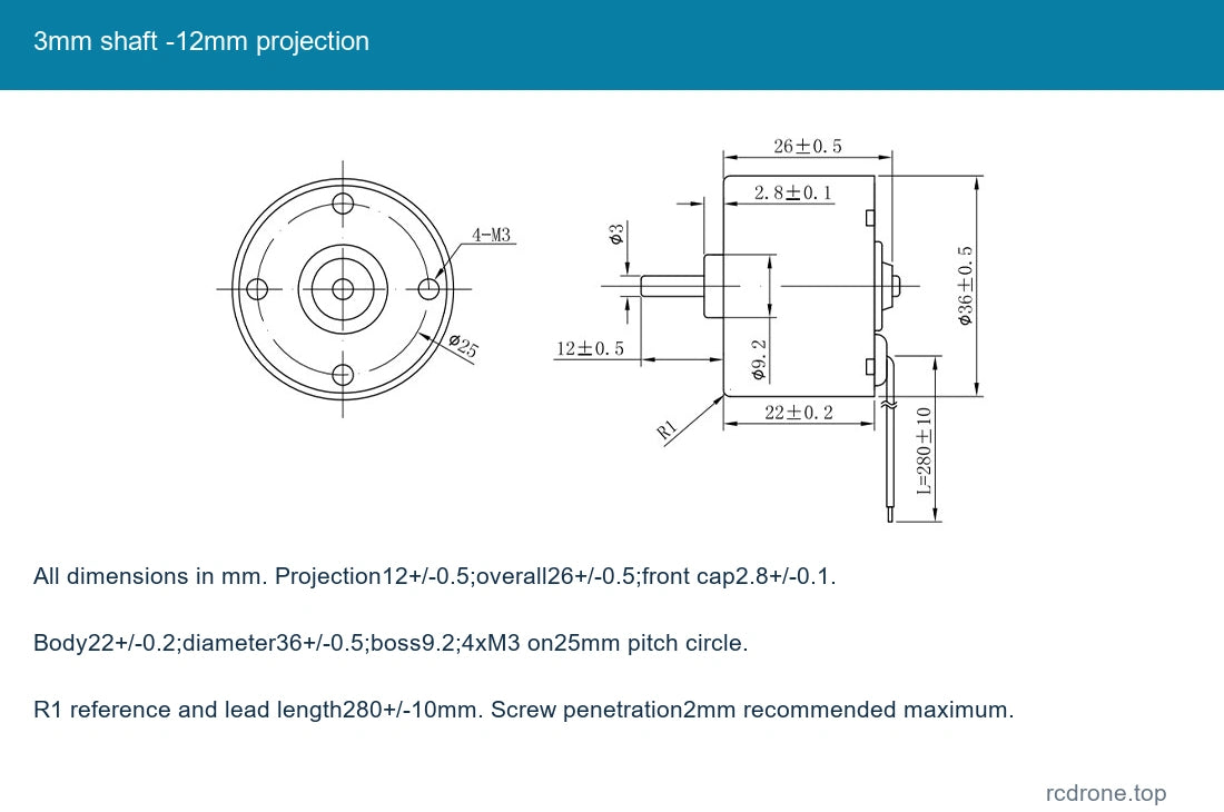 3mm shaft -12mm projection