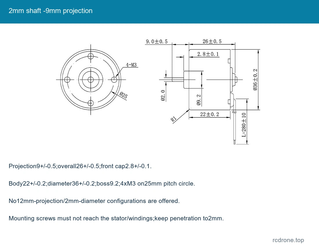 2mm shaft -9mm projection