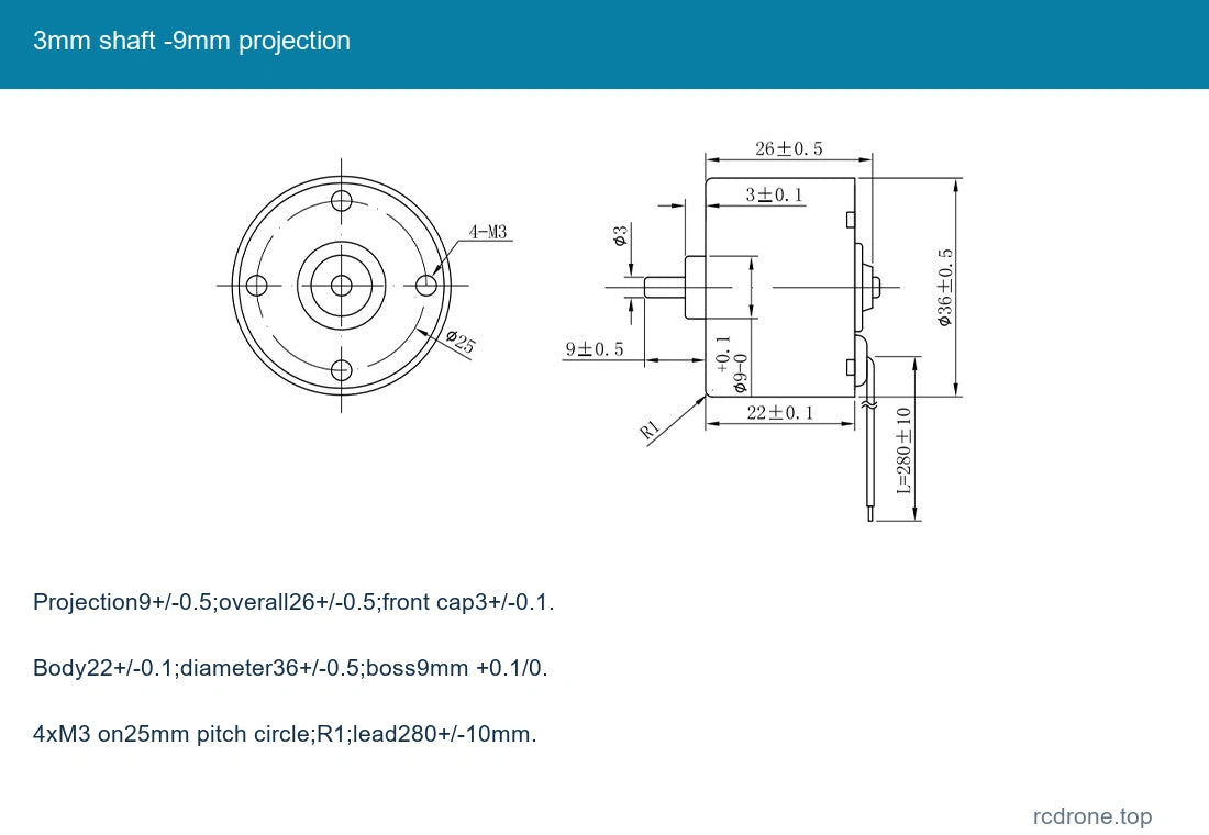 3mm shaft -9mm projection