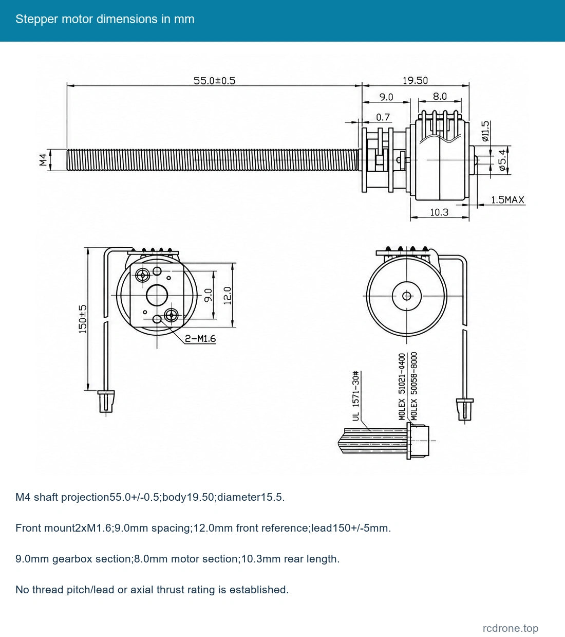 Stepper motor dimensions in mm