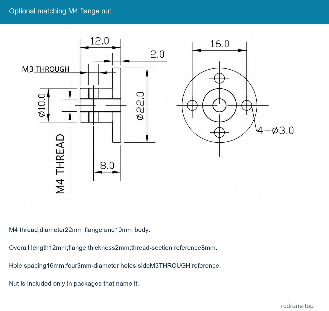 Optional matching M4 flange nut