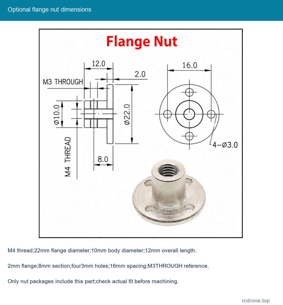 Optional flange nut dimensions