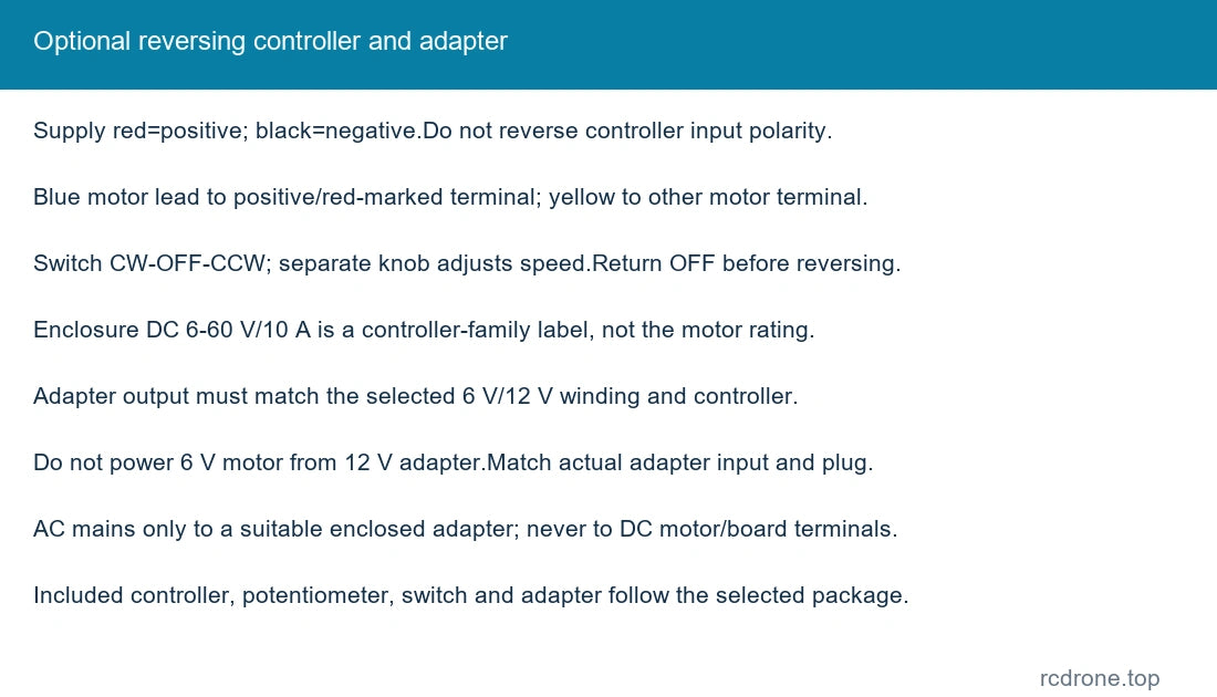 Optional reversing controller and adapter