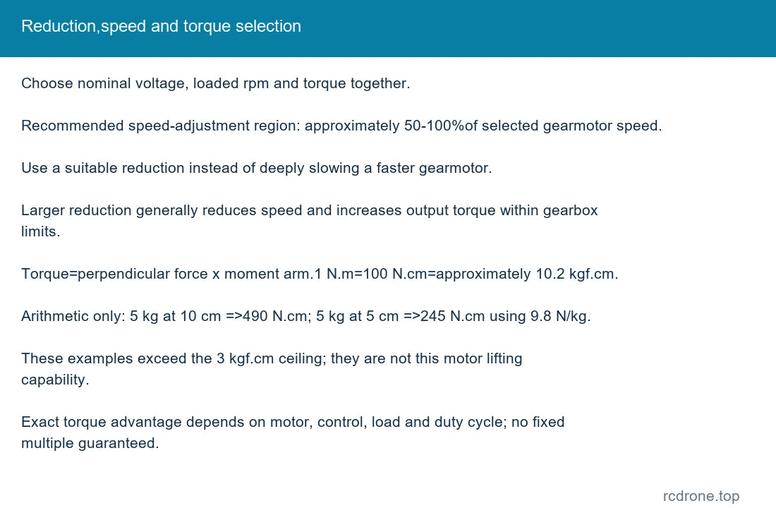 Reduction,speed and torque selection