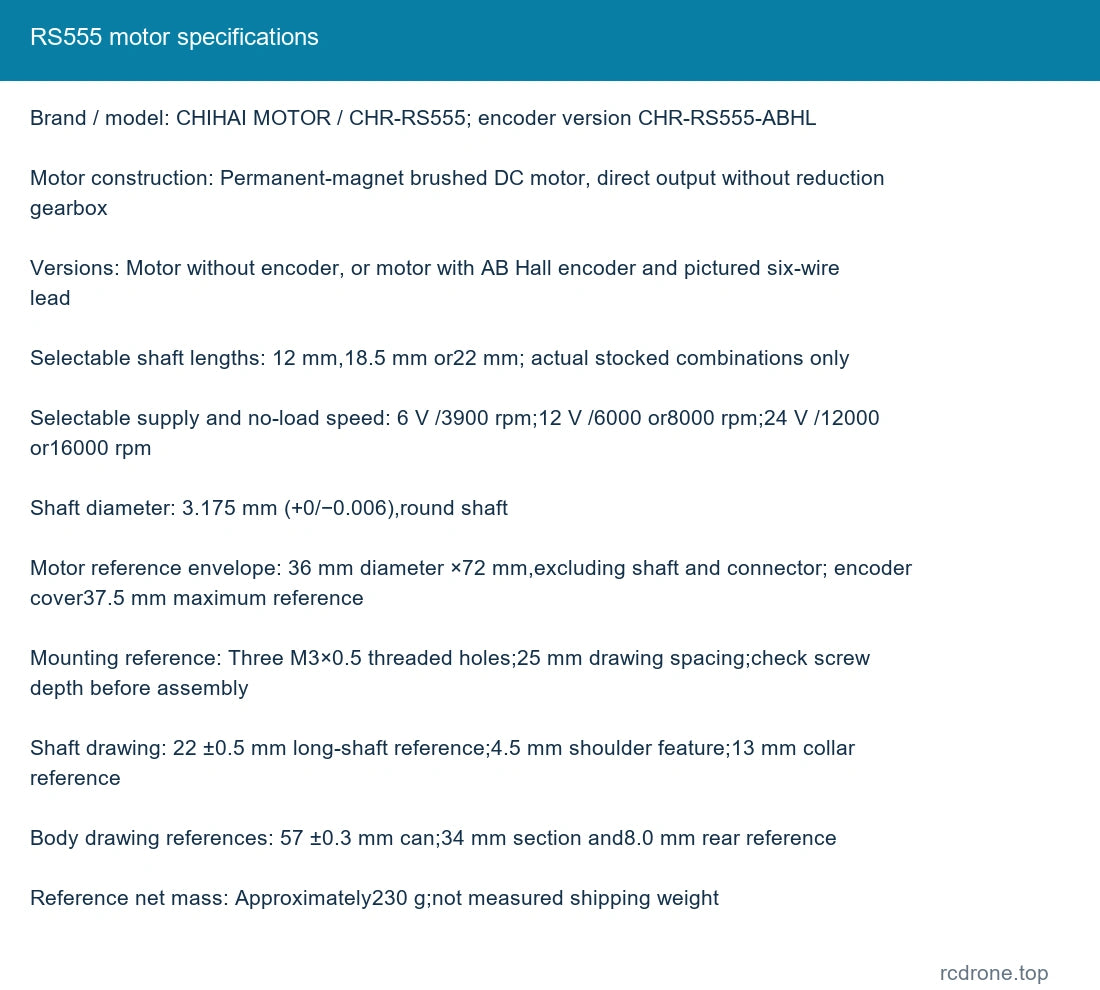 RS555 motor specifications