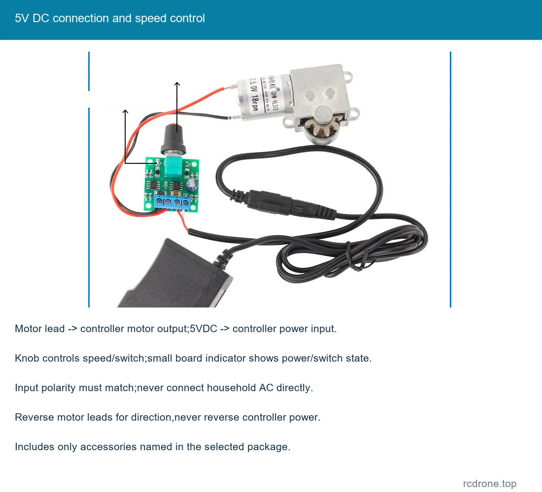 5V DC connection and speed control