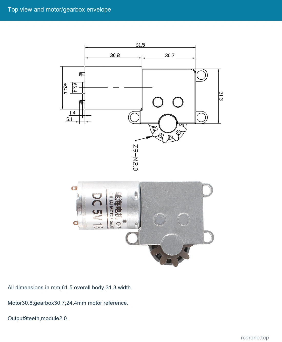 Top view and motor/gearbox envelope