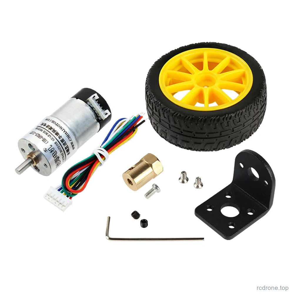 Covered encoder motor with 65 mm yellow wheel, bracket and coupling kit