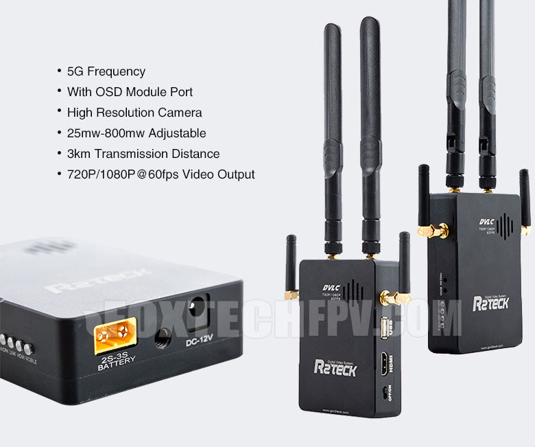 Foxtech DVL-C 5G 3KM 720/1080P@60FPS Long Range HD Video Transmission System with Camera 4 5G Frequency With OSD Module Port High Resolution Camera 25mw-8OOm