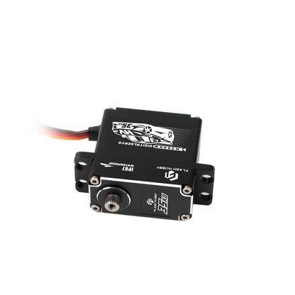 Flashhobby M35DHW digital servo with black metal case, IP67 waterproof label, mounting tabs and 3-wire lead
