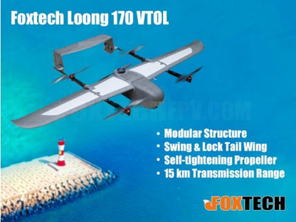 ফক্সটেক লুং 170 VTOL - 15KM 2KG পেলোড 100 মিনিট 1700mm উইংস্প্যান বিমান