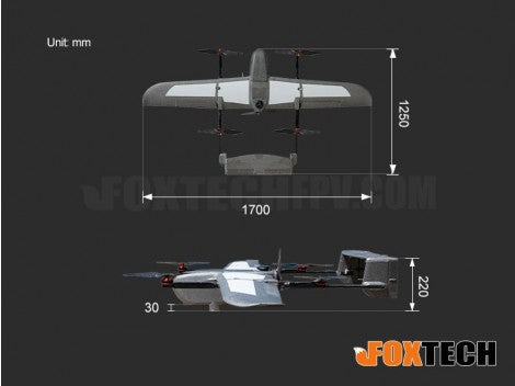 Foxtech Loong 170 VTOL - 15KM 2KG Payload 100 Minutes 1700mm Wingspan Airplane