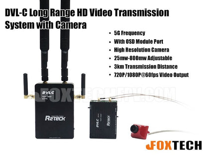 Système de transmission vidéo HD Foxtech DVL-C 5G 3KM 720/1080P@60FPS Long avec caméra