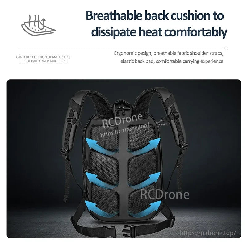 Mavic 3 Pro Storage Bag, Ergonomic design with breathable cushion, straps, and elastic pad ensures comfortable, cool carrying. (16 words)