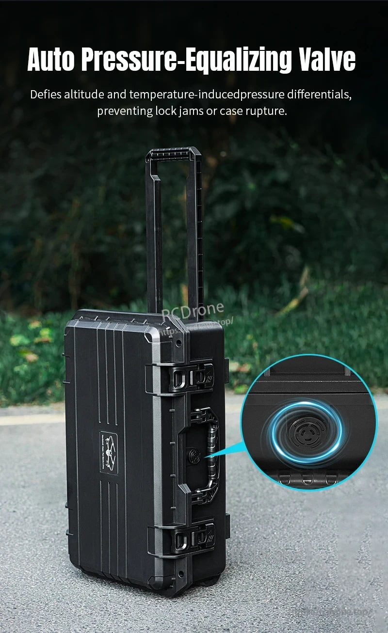 Mavic 4 Drone Case, Auto Pressure-Equalizing Valve prevents lock jams and case rupture.