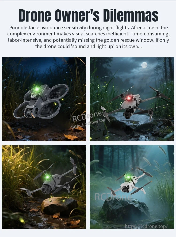 Mavic Mini Strobe Alarm, Poor night obstacle detection challenges drone owners; strobe alarms improve visibility and aid rescue in complex environments. (24 words)