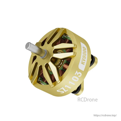 MEPS 1103 8000KV / 11000KV 3S Brushless FPV Motor, MEPS 1103 8000KV brushless FPV motor with 1.5mm shaft for micro drones, featuring a gold design.