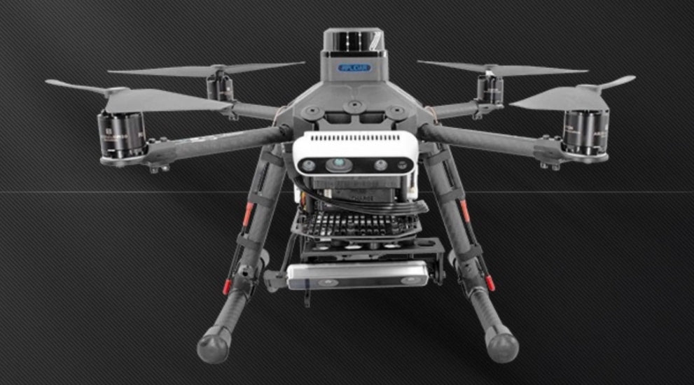 An autonomous vehicle based on the F450 platform, integrating 2D LiDAR, stereo depth cameras, and other advanced sensors.