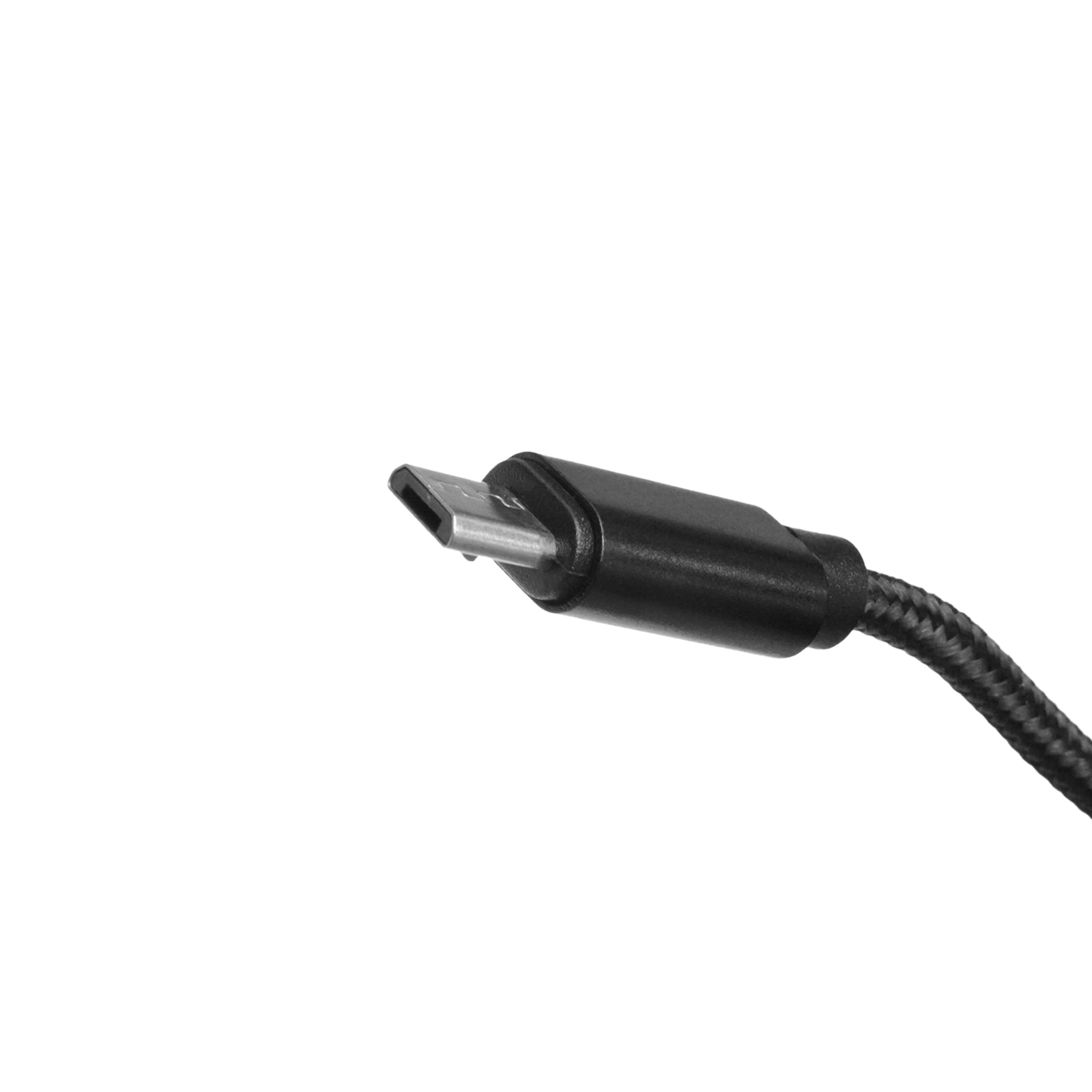 Flywoo Micro USB Data Cable, Close-up of a black braided micro USB data cable connector for charging and syncing devices
