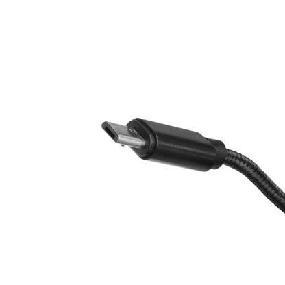Flywoo Micro USB Data Cable, Close-up of a black braided micro USB data cable connector for charging and syncing devices