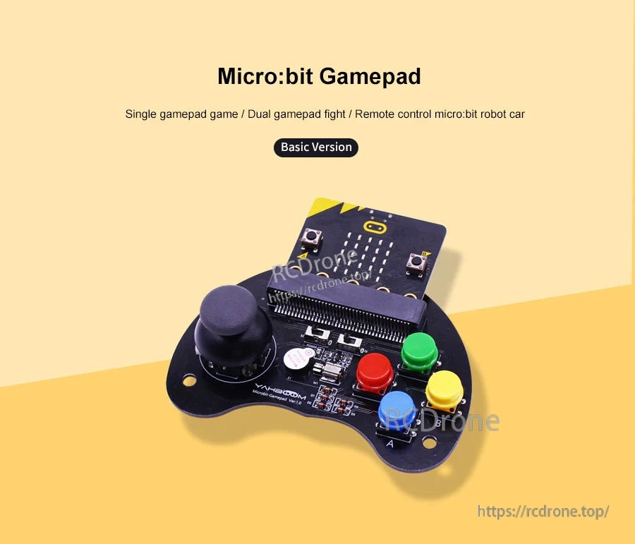 Yahboom micro:bit gamepad basic version with joystick, four buttons, and micro:bit edge connector