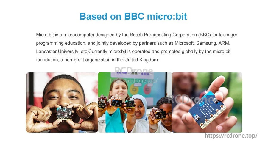 BBC micro:bit board in hand, highlighting the platform supported by the Yahboom gamepad