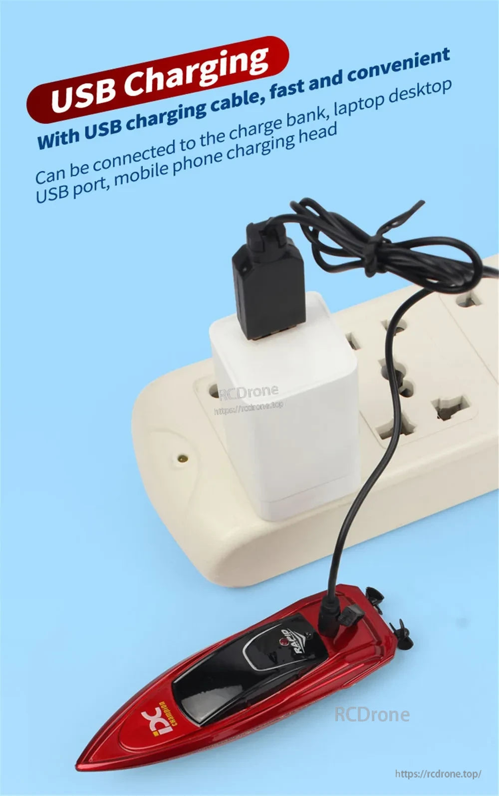 Mini RC Boat with USB Charging Cable, Fast and Convenient