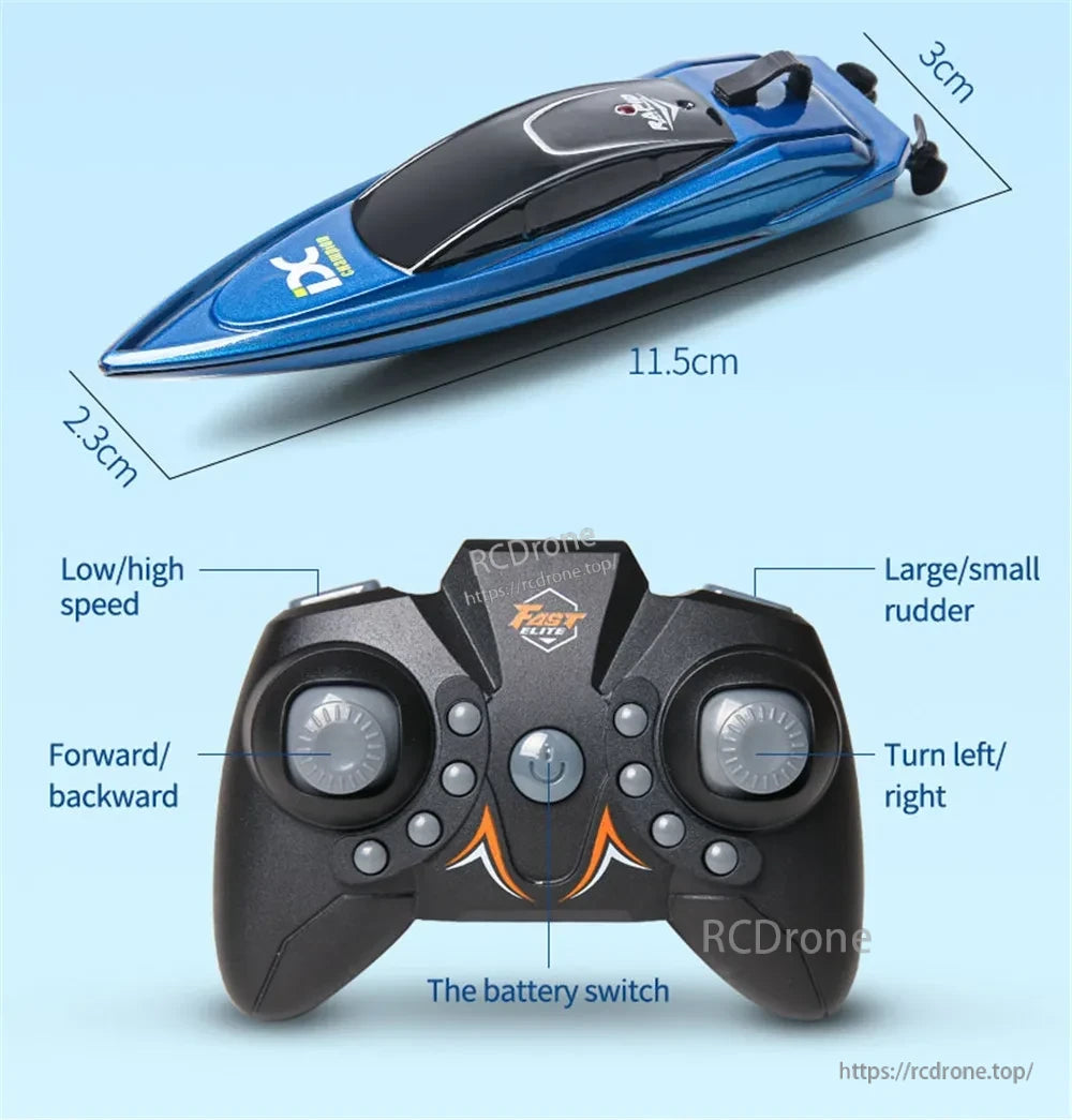 Mini RC Boat with Remote Control and Dimensions