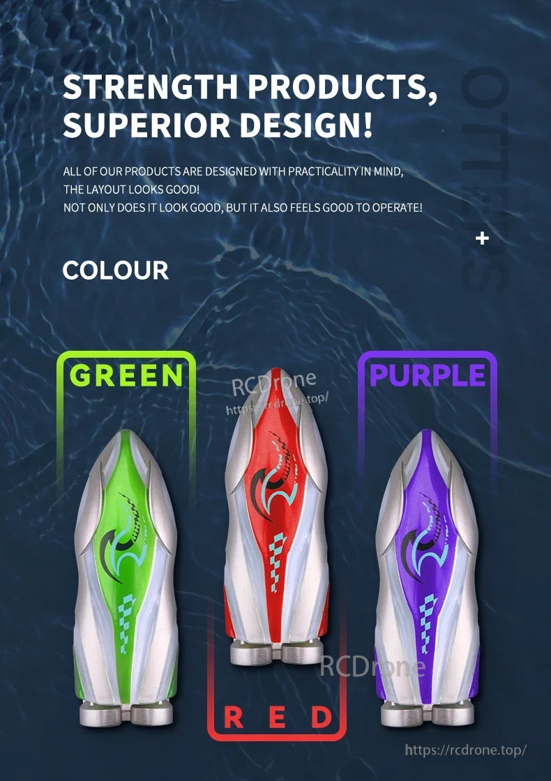Mini Remote Controlled Boat, Stylish, durable design in green, red, and purple. Practical layout for everyday use, combining strength and visual appeal.