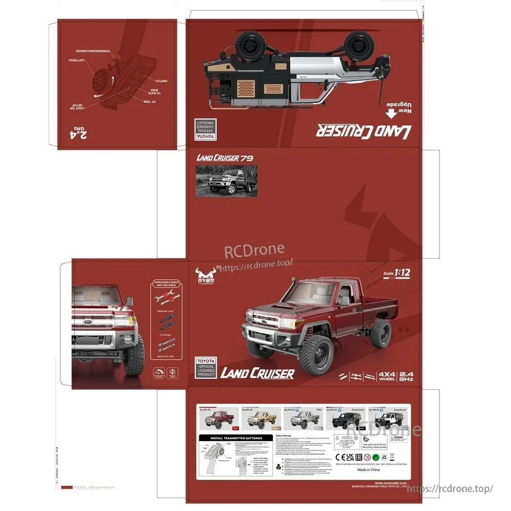 Mn82s Supertourer RC Pickup, RC Land Cruiser 79 pickup truck, 1:12 scale, 4x4, 2.4 GHz remote. Official Toyota product, CE certified, made in China. Includes batteries, guide, compatible with accessories. Code: MN-82.