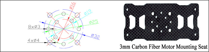 Foxtech D130 X8 V2 Octocopter, The text describes a drone with a durable 3mm carbon fiber motor seat for reliable flight.