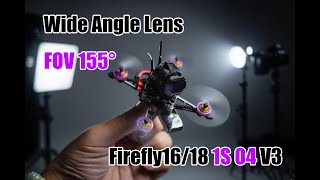 Flywoo Firefly 1S nano FPV drone held in hand with DJI O4 V3 wide-angle camera lens (155° FOV)