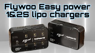 Flywoo EasyPower E16/E24 1S/2S Battery Charger, Flywoo EasyPower E16 and E24 1S/2S LiPo battery chargers in black cases with labeled top panels