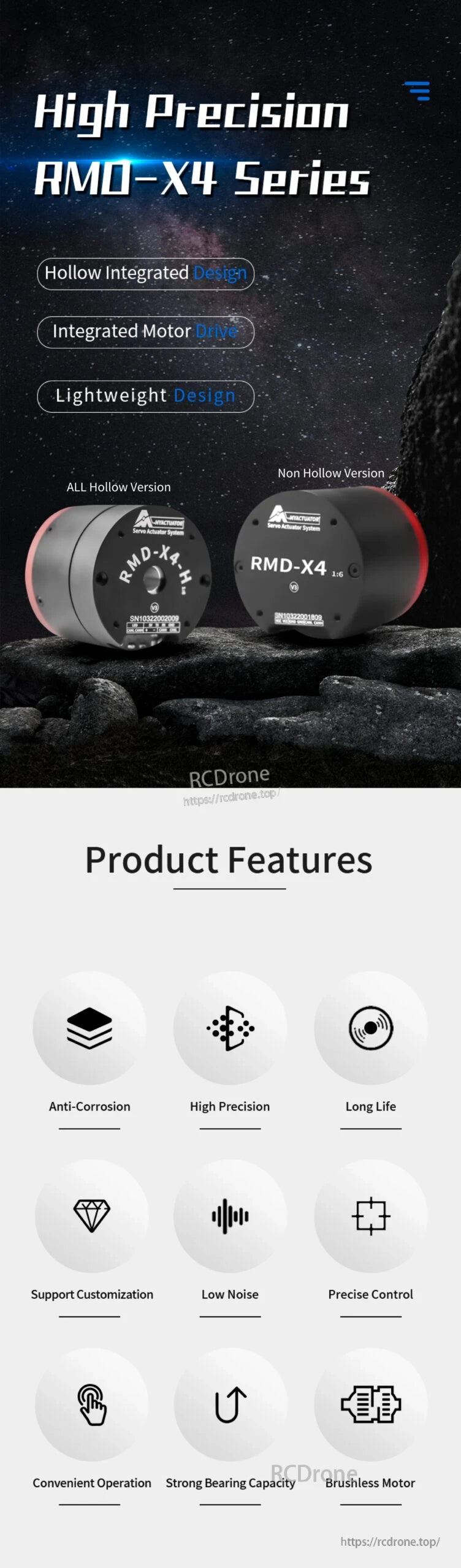 MRC RMD X4 Planetary Actuator, The RMD-X4 Series features lightweight, durable designs with high precision, customization, and brushless motor technology for demanding applications.