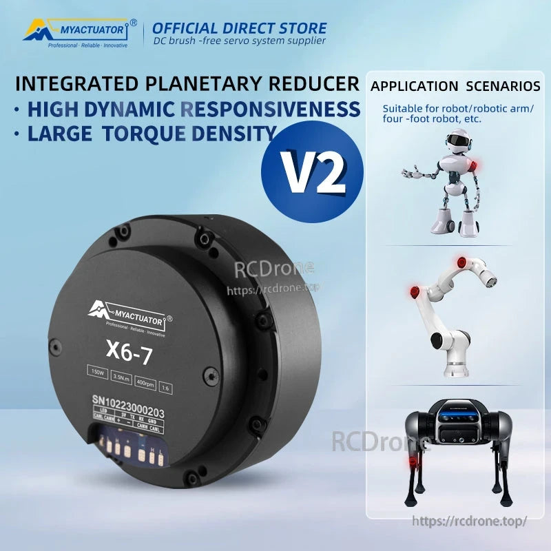 MRC-X6-7 Servo Actuator, High-performance servo actuator with planetary reducer, ideal for robots and arms. Specifications: 150W power, 3.5N.m torque, 400rpm speed.