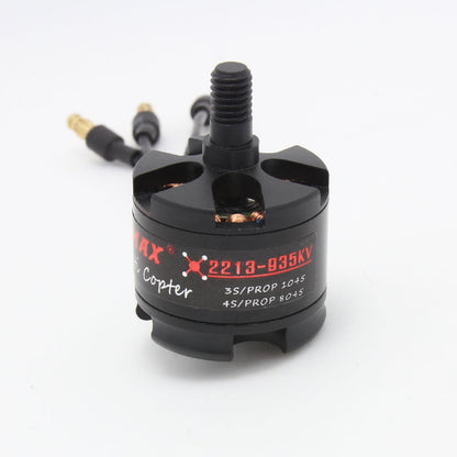 EMAX MT2213 935KV multicopter motor close-up showing top shaft and 3.5mm bullet connectors