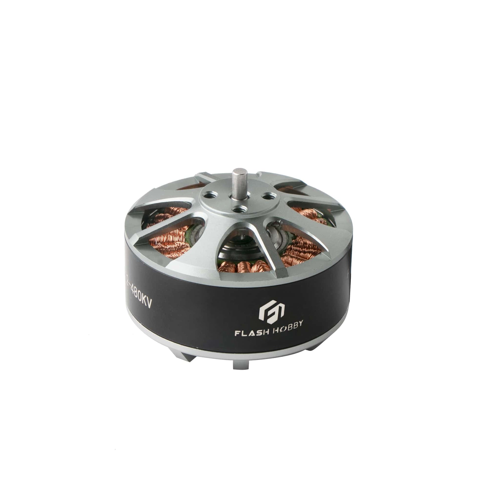 Flashhobby 4112 brushless DC motor with 480KV marking, exposed copper windings, and top mounting shaft