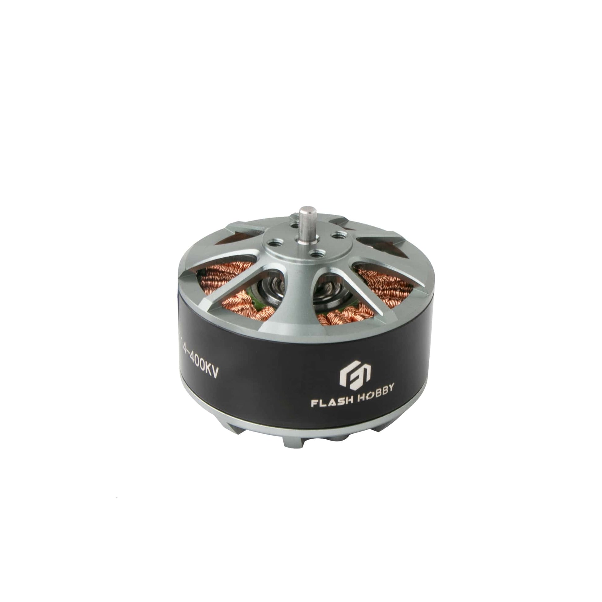 Flashhobby 4114 brushless DC motor with silver top, exposed copper windings, and center output shaft