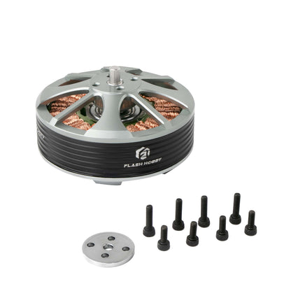 Flashhobby 5210 340KV brushless motor with silver top, exposed copper windings, and included screws and plate