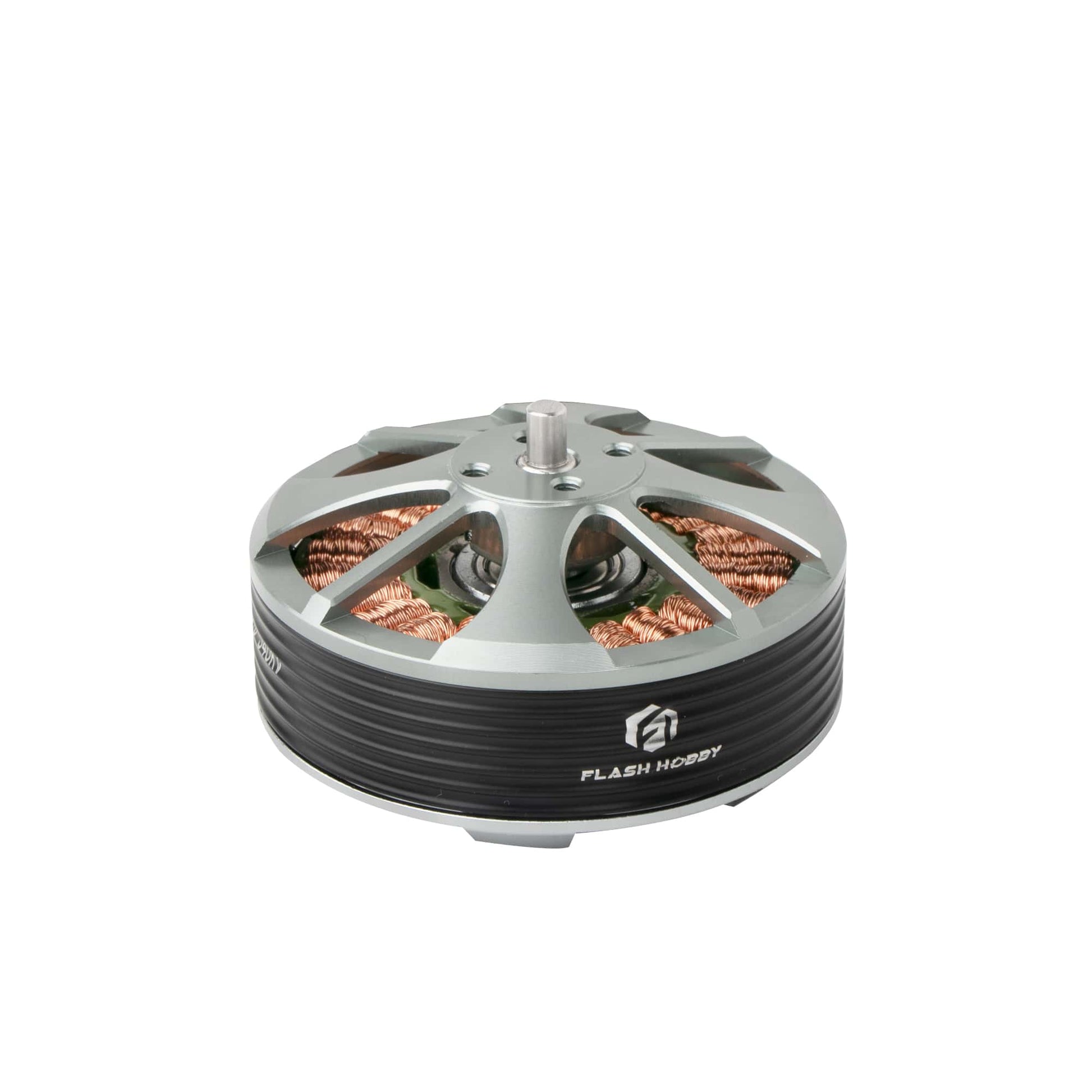 Flashhobby 5210 340KV Brushless Motor, Flashhobby 5210 brushless motor with silver ventilated top, exposed copper windings, and center shaft