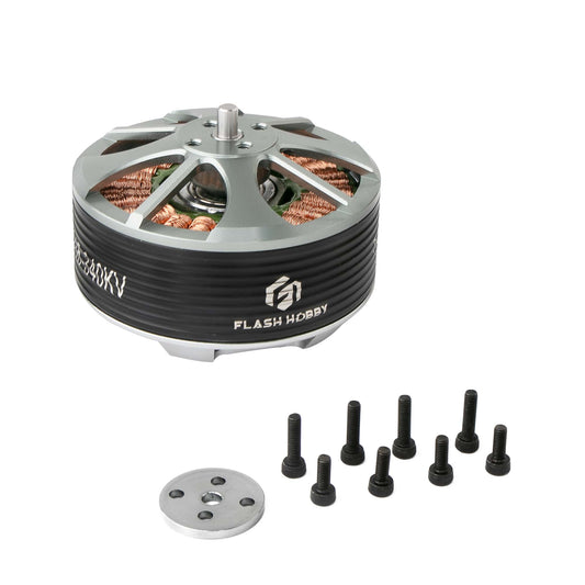 Flashhobby 5215 340KV brushless motor with silver top, black housing, included mount plate and screws