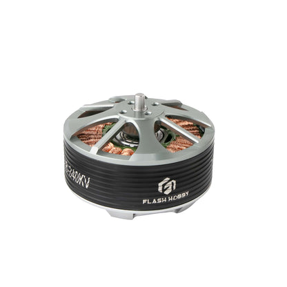 Flashhobby 5215 340KV Brushless Motor, Flashhobby 5215 340KV brushless outrunner motor with silver top, black ribbed housing, and exposed copper windings