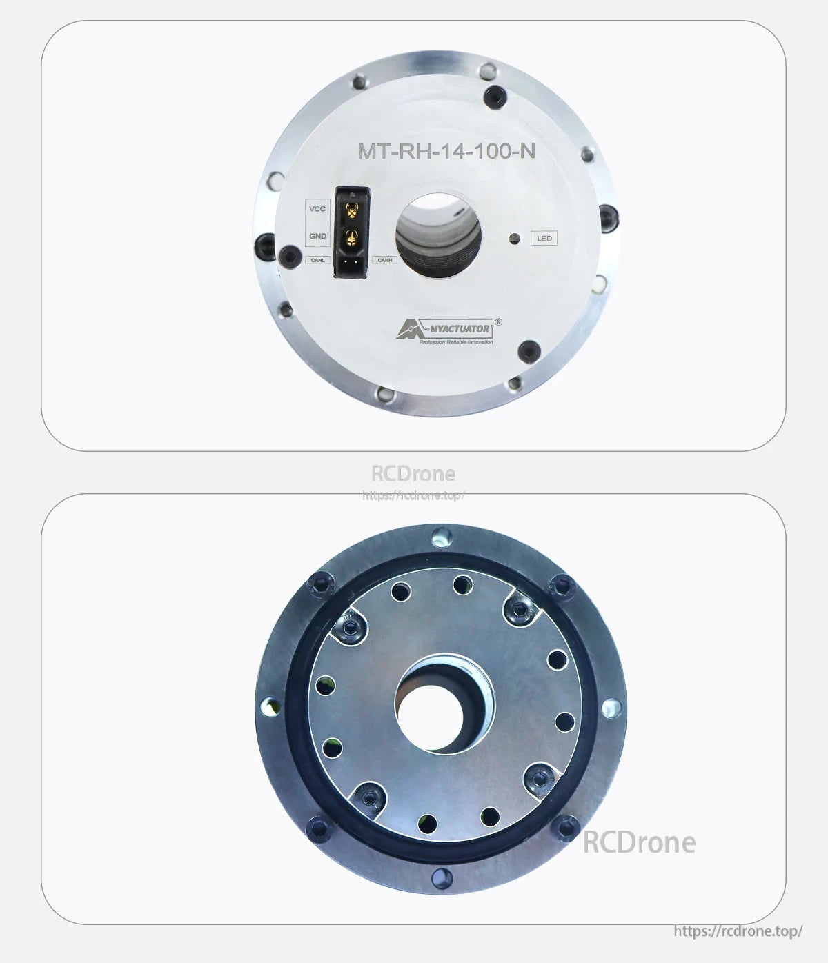 MyActuator RH-14 Motor, MyActuator MT-RH-14-100-N motor features a CAN bus interface and LED indicator.