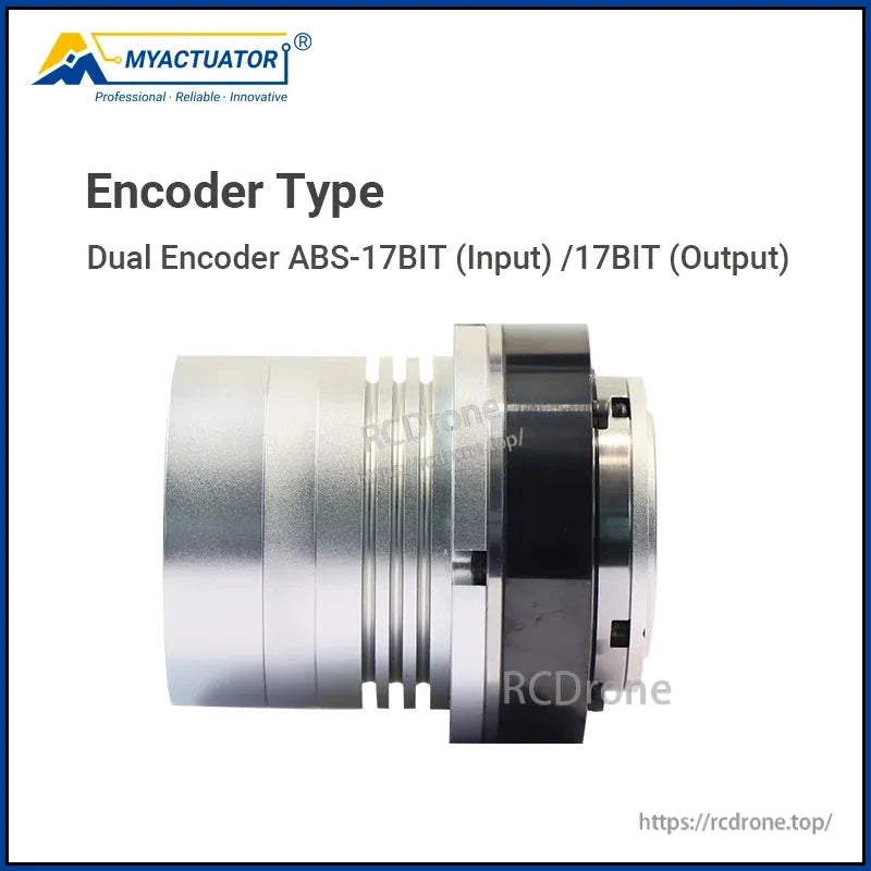 MyActuator RH-17 motor delivers 54N·m torque, 100:1 ratio, supports EtherCAT & CAN BUS, features dual ABS-17BIT encoder.