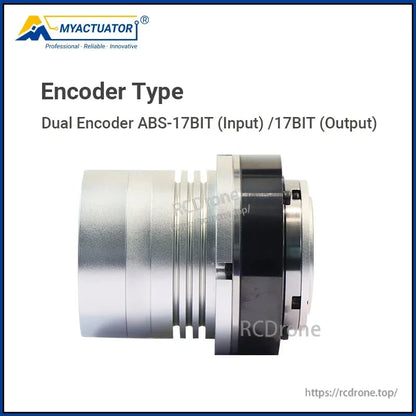 MyActuator RH-17 motor delivers 54N·m torque, 100:1 ratio, supports EtherCAT & CAN BUS, features dual ABS-17BIT encoder.