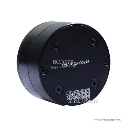 High-speed 100W brushless DC servo motor with 18-bit encoder, 12V-24V, for gimbal, drone, robotics. SN: 10123000212. Ports: VCC, GND, CANL, CANH.