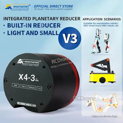 Actuator X4-3 V3: 30W, 1.5N·m torque, 200rpm, lightweight, integrated reducer. Ideal for exoskeletons, AGVs, ARU robots. Supports CAN bus and RS485 communication.