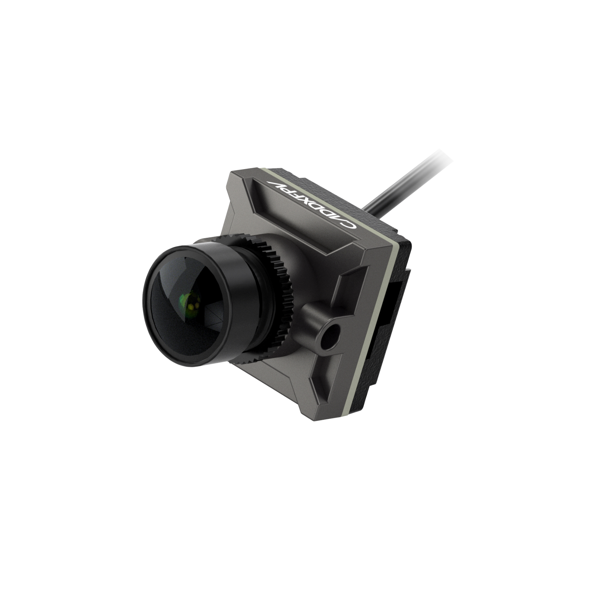 Walksnail Avatar HD Nano FPV Camera in gray housing, angled view with wide lens and cable