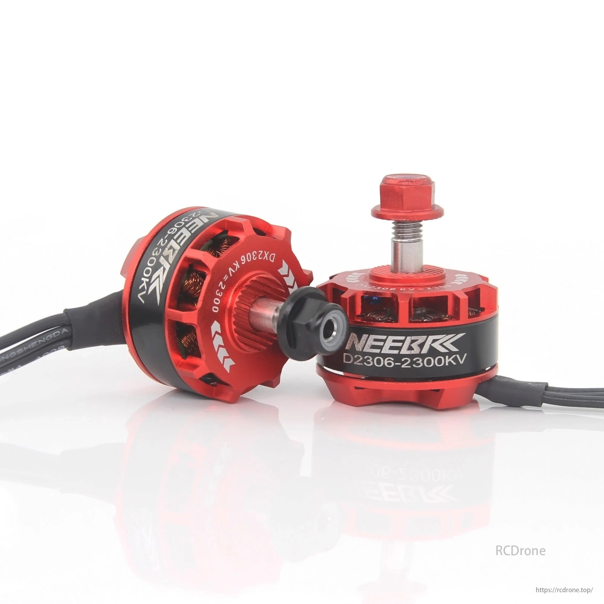 NEEBRC Outrunner FPV Motor, Specifications for various drone motors and props, including dimensions, weights, and recommended battery and prop combinations.